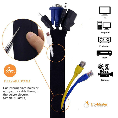 63 Inch Cable Management Sleeve for TV Desk and PC Cords, Velcro Closure showing adjustable fit with multiple cables