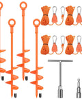 Heavy Duty Ground Anchor Kit 4 Pack 18 Inch Screw In Tent Stakes With T Handle And Retractable Ratchet Straps For Tents Trampolines Gazebos And Swing Sets In High Winds Rust Proof Orange