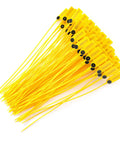 Get Your Truck Sealed Up With These 100 Pc Domary Yellow Tamper Proof Plastic Cable Ties, showing yellow ties with black ends.
