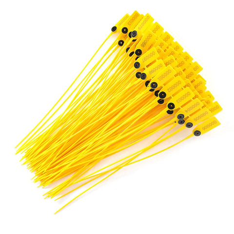 Get Your Truck Sealed Up With These 100 Pc Domary Yellow Tamper Proof Plastic Cable Ties, showing yellow ties with black ends.