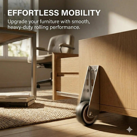 Smooth Operator Vertical Track Roller For Heavy Duty Sliding Barn Doors With Rock Solid Anti Sag Bracket And Quiet Double Bearing Rubber Bottom Wheels Upgrade Kit on wooden furniture.