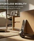 Built Tough Vertical Track Rollers For Gliding Barn Doors, Anti Sag Bottom Wheels Featuring Silent TPR Rubber And Dual Ball Bearings, Top Shelf Closet And Cabinet Hardware That Rolls Like A Dream Four Pack, mounted on furniture.