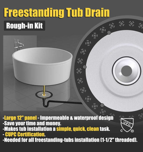 Freestanding Tub Drain Rough In Kit With 12 Inch Flange Base No Fuss Easy Install for Free Standing Tubs, close-up view