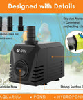 Image of Submersible Water Pump for Aquarium and Pond, Adjustable Flow Control, 400 GPH, 25W, energy efficient design with nozzles.