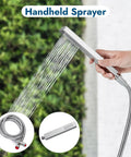 Wall Mount Outdoor Shower Kit With Chrome Rainfall Head And Handheld Spray, Double Cross Handles, Adjustable Slide Bar