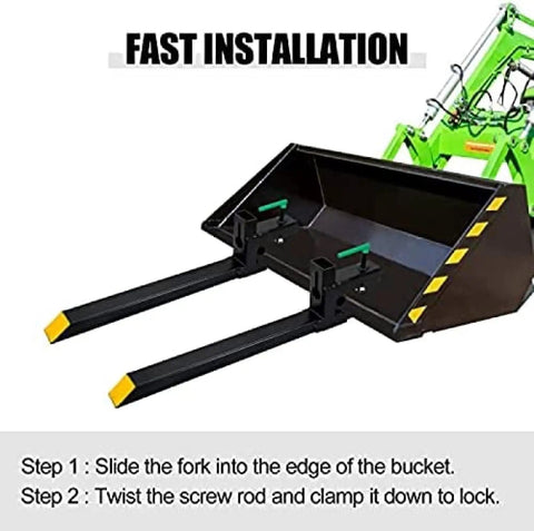 60 Inch Clamp On Pallet Forks For Tractor Loader Buckets Heavy Duty Fork Attachments Up To 4000 Lbs Load Capacity 43 Inch Without Stabilizer Bar