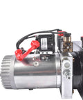 Beefed-Up 4 Quart Hydraulic Power Unit with 12V DC Motor, 1.6-3.0KW, 3200 PSI Output, side view, metal components visible