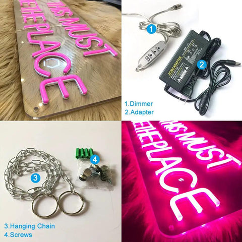 Pink Neon Sign For Bedroom Wall Decor Led Light Up Word Sign Large 24x8 Inches Bright Neon Accent with accessories and dimmer.