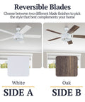 Octavia 52 Inch Industrial Style LED Ceiling Fan with reversible white and oak blades in a living room setting.