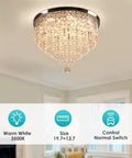 Jaw Dropping 19.7 Inch Crystal LED Flush Mount Ceiling Light With 5 Tier K9 Raindrop Crystals And Chrome Stainless Steel Frame