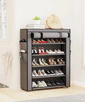 Gray 6 Tier Shoe Rack With Cover, Large Capacity Shoe Organizer For Entryway, showing multiple shoes neatly organized