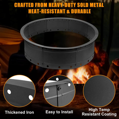 36 Inch Smokeless Fire Pit Ring For Patio And Backyard Large Outdoor Campfire Pit In Black Steel With Air Vent For Efficient Burning Anti Rust Coating Zinc Plated Durability Hangout Ready displayed at nighttime campfire