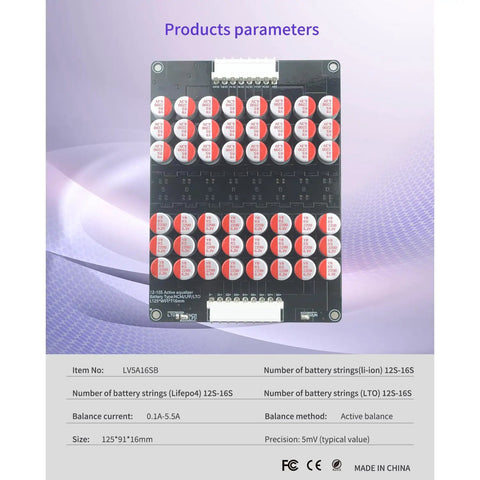 Game Ready Smart Active Battery Balancer With 5.5 Amp Output And Dead On Accurate 5 Mv Control For Li Ion Ncm Lifepo4 Lto Packs close-up view of control module with parameters labeled and connectors.