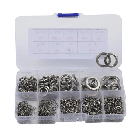 Open Spring Washer Set In 304 Stainless Steel For M2 Size Hardware, 480 Pieces For Machinery And Electronics, Anti Loosening Design, Rust Resistant Fasteners For Durable, Secure Assemblies And Easy Maintenance in compartment box