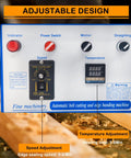 Control panel of Heavy Duty Portable Edge Banding Machine Delivers Tight Seams With Double Side Glue And Adjustable Speed To Handle Tape Cutting With Total Ease And Zero Sweat For Weekend Pros Using Standard 110V Power Setup.