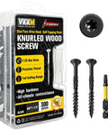 Pack Of Three Hundred Eight By One And A Quarter Inch Black Knurled Wood Screws With Free T25 Bit Torx Star Drive Self Tapping