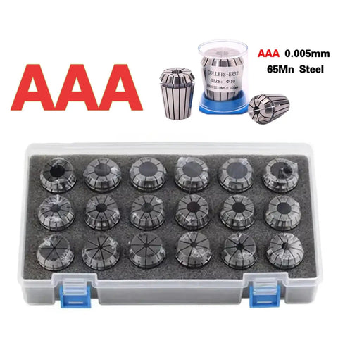 Precision ER11 To ER40 Collet Chuck Tool Holder Set With Tolerance As Low as Point Zero Zero Five mm for precision milling and lathe use.