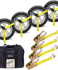 Heavy Duty Car Tie Down Straps With Flat Hooks 10000 Lb Break Strength 4 Pack Tire Ratchet Straps For Trailers Trucks And UTVs
