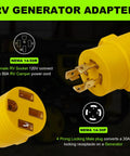 Heavy Duty Nema L14-30P To 14-50R RV Generator Adapter With 30 Amp Locking Plugs, yellow plugs shown, ideal for RV power connections.
