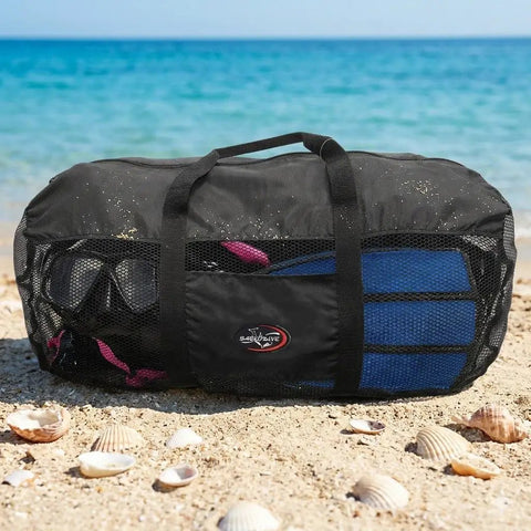 Extra Large Mesh Duffle Bag With Zipper For Scuba Gear And Snorkeling Foldable Lightweight Beach Bag For Water Activities on sand