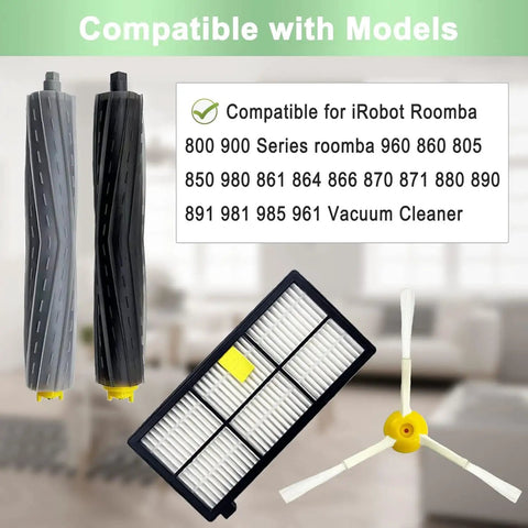 Roomba Replacement Parts Kit For 800 And 900 Series 17 Piece All In One Bundle with roller, filter, and side brush displayed