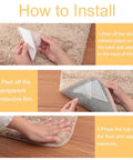 Step-by-step installation of Triangular Anti Slip Rug Grippers For Flat Rugs Reusable And Washable Clear 8 Pack on hardwood floor