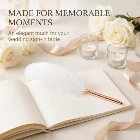 White Retro Feather Ballpoint Pen Smooth Riding Signature Pen For Weddings And Office Gifts Elegant Refillable Writer on wedding sign-in table.