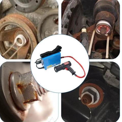 Heavy Hitter Magnetic Induction Heater Kit 1500 Watt with rusted bolts and bearings in workshop setting.