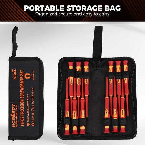 1000V Insulated Electrician Screwdriver Set With Magnetic Tips And Rotatable Top Cap, open portable storage bag