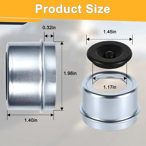 AIUWIZO 1.98-inch trailer axle dust cap cup, 4-pack with rubber plugs, metal hub cap for 2000–3500 lb trailers