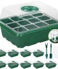 10 Pack Seed Starter Tray Kit With Humidity Dome 120 Cell Trays For Germination And Seedlings Clear lid and green base
