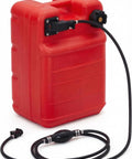 Portable 6 Gallon 24L Marine Fuel Tank With 9.8 Foot Hose shown with level gauge and L shaped handle, red plastic body.