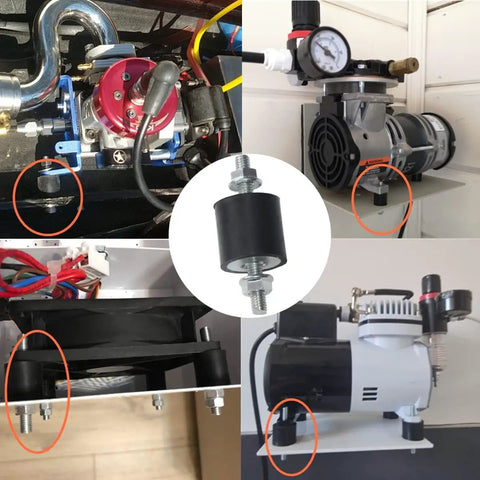 Image showing 4 Pack Rubber Vibration Isolator Mounts 30x30mm Shock Absorbers With M8 x 23mm Studs For Quiet, Smooth Mounting on motors and machinery.