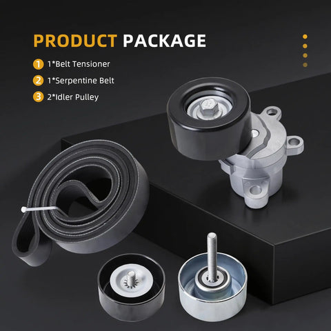 Heavy Duty Serpentine Belt Tensioner Idler Pulley Kit Replaces 90K-39155 For Nissan Altima Maxima Murano 3.5L V6 Engines, black belt and metal pulleys