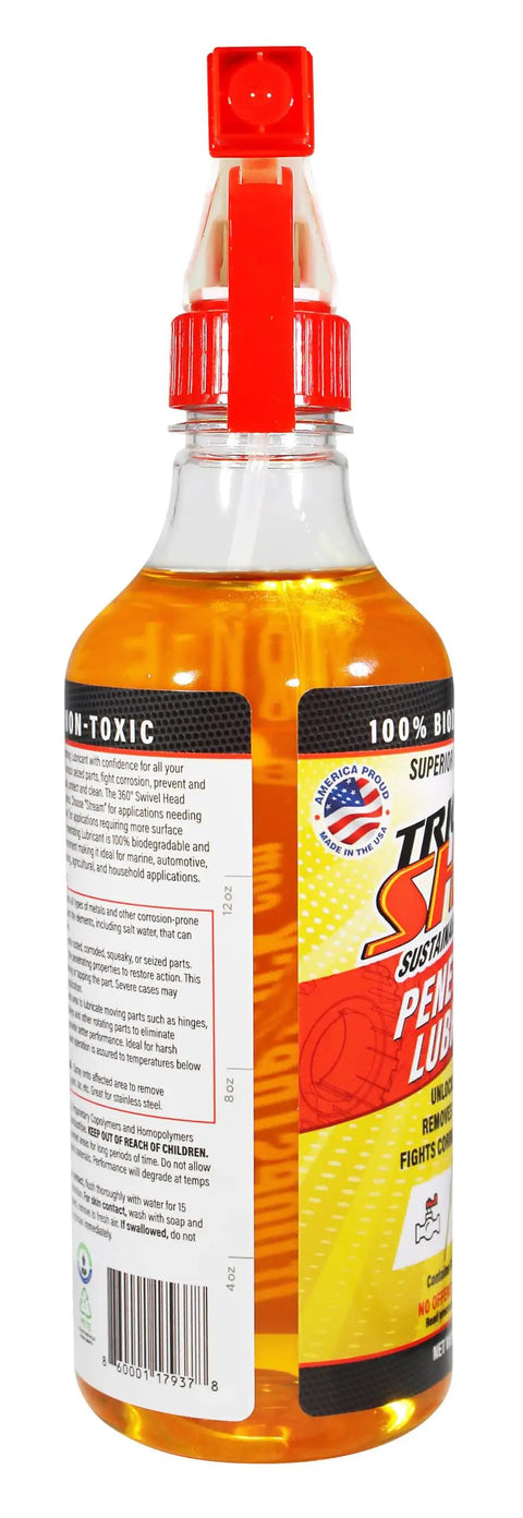 Side view of 16 oz bottle of 3 In 1 Penetrating Lubricant Oil Plant Based Biobased Food Grade Degreaser And Rust And Corrosion Remover.