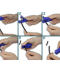Step-by-step usage of Air Suspension Line Hose Cutter Tool Pro Grade With Safe Blade Design in blue with black hose
