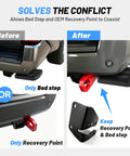 Image showing the Heavy Duty Bed Step Relocation Bracket Kit For 2024 To 2026 Toyota Tacoma allowing bed step and recovery point coexist.