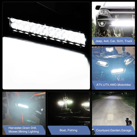 12 Inch 300W Triple Row LED Light Bar Off Road Ready With Spot Flood Combo Beam, Heavy Duty Aluminum Mounting Bracket, Horizontal Bar Tube Clamp, Wiring Harness Included For Truck ATV UTV Golf Cart, Built To Last, 2 Years Warranty on truck and ATV