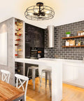 Five Light Industrial Ceiling Light With Rustic Wire Cage In Oil Rubbed Bronze Farmhouse Semi Flush Mount in a modern kitchen