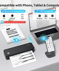 Inkless Portable Printer For Travel, Wireless Bluetooth Thermal Printer, Supports 8.5 By 11 Inch Paper, includes laptop and phone