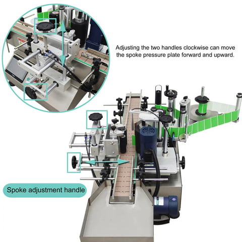 Adjustable spoke pressure plate on Hustle Ready High Speed Round Bottle Labeling Machine For Cosmetics Food And Drinks.