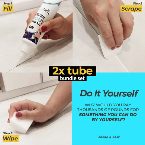 Two Tube Premixed Tile Grout Repair Kit White Acrylic Sanded Grout Filler For Bathroom Shower Kitchen Tiles Water Resistant