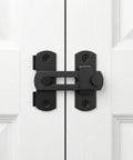 Barn Door Lock Set With Sliding Door Hardware In Carbon Steel Black Finish installed on a white door