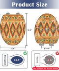 Elongated Native american indian ornament geometric ethnic Toilet Seat dimensions with size indicators and installation details.