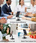 360 Degree Rotating Magnetic Phone Stand For Desk With Adjustable Foldable Aluminum MagSafe Holder And Non Slip Base, used in office, kitchen