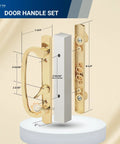 Legacy Sliding Glass Door Offset Latch Gold Handle Set Replacement Eight And One Half Inch Escutcheon Plate Fits Three And Fifteen Sixteenths Inch Screw Hole Spacing And One And Quarter To Two And Quarter Inch Door Thickness Sash Controls 2265 featuring detailed measurements