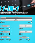 11 In 1 Multi Bit Screwdriver And Nut Driver Kit With S2 Steel Bits Portable Compact Tool displayed with components