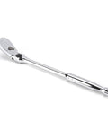 3/8 Inch Drive 84-Tooth Locking Flex Head Teardrop Ratchet, 11-1/2 Inch Handle, Enclosed Head, chrome finish, side view