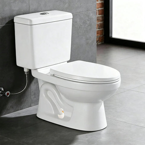 2 Pack Ceramic Swan Toilet Bowl Bolt Caps And Decorative Bird Screw Covers Bathroom Furniture Hardware installed on white toilet.
