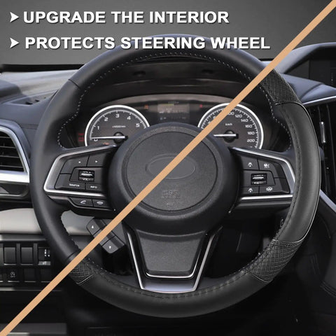 Subaru Steering Wheel Cover Custom Fit For Forester Outback And Crosstrek 14.5 To 15 Inch Premium Microfiber Diamond Pattern Leather
